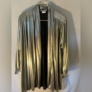 Vintage Oscar de la Renta Swim Metallic Gold Cover Up Cardigan M/L USA Made